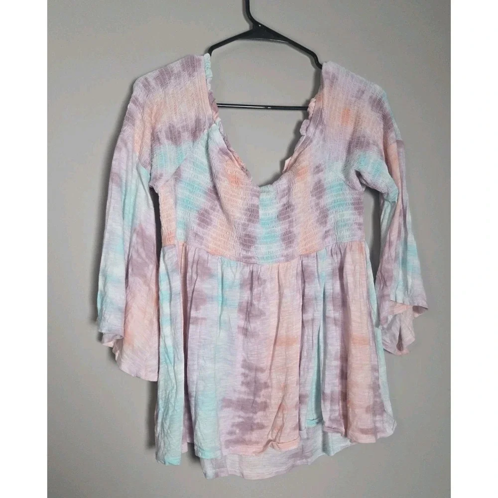 Torrid Tie Dye Cold Shoulder Babydoll Top Plus Size 3X Pastel Purple Pink Blue - Picture 5 of 5